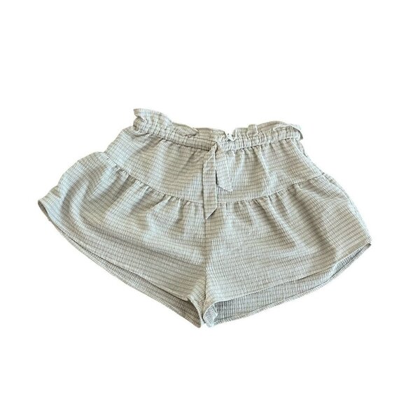 Superdown Striped Ruffled Shorts Wide Leg Pull On Elastic Waist Casual Gray S - Picture 1 of 6